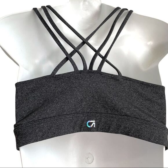 Gap Fit Marbleized Racerback Triple Stripe Sports Bra Gray Medium Athleisure M - Picture 9 of 10